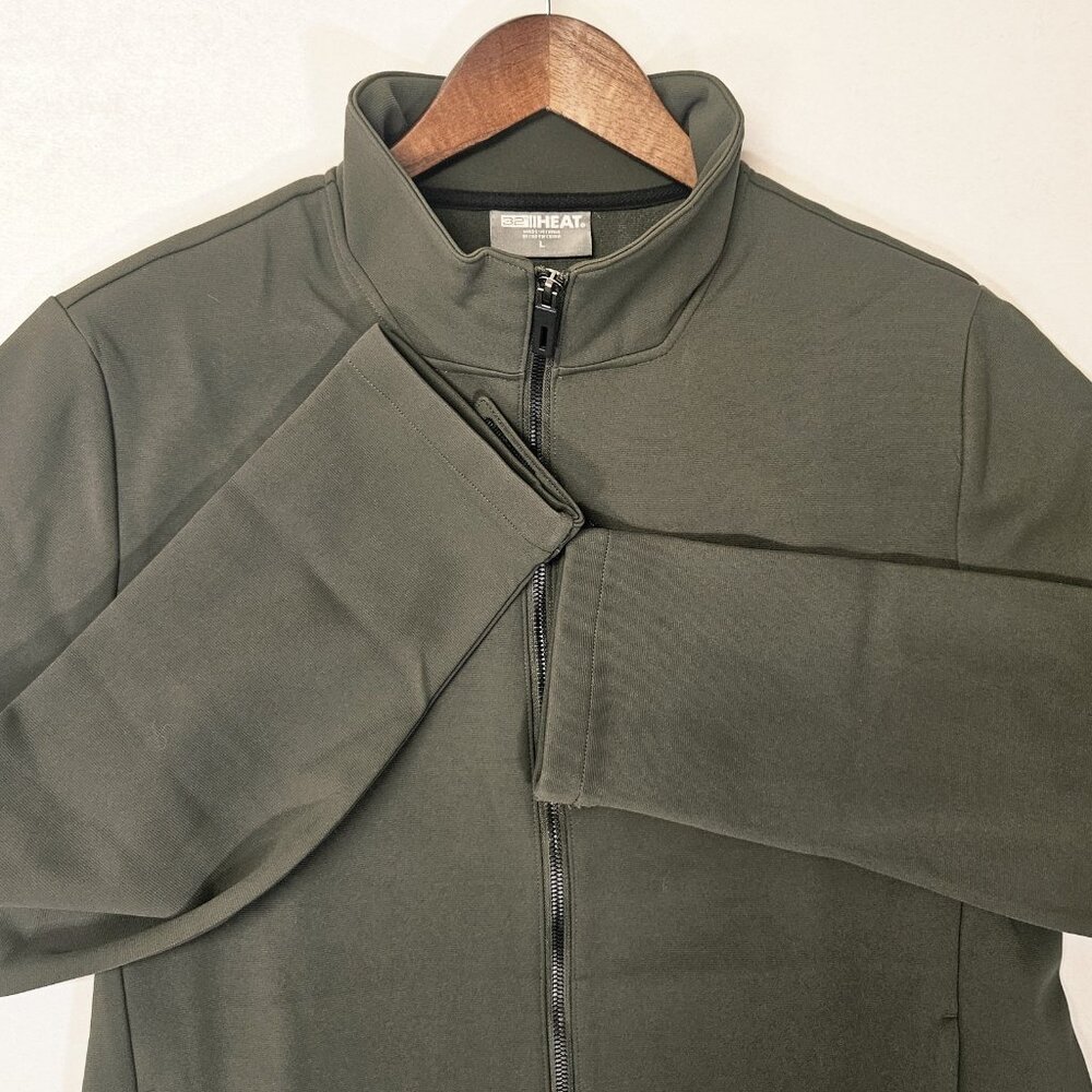 32 Degrees Heat Mens Size L Full Zip Regular Fit Stand Collar Jacket Olive Green
